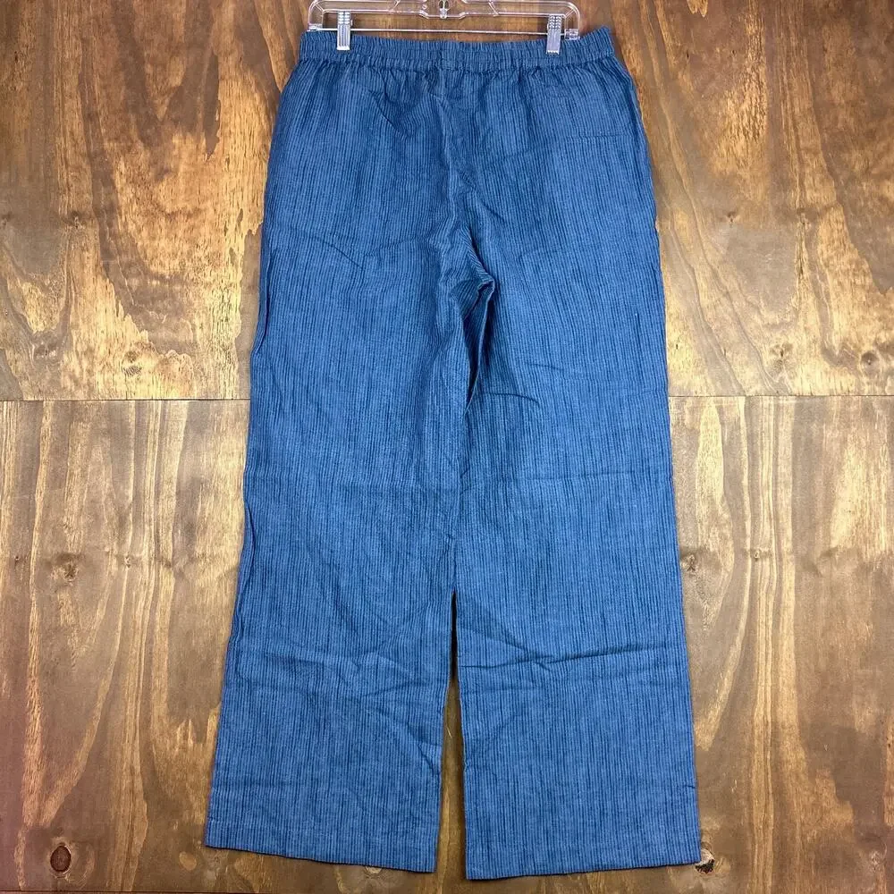 Michael Kors Womens Pants Blue Black Striped Pull On Lightweight Paperbag 10